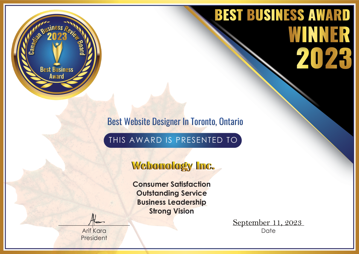Canadian Business Review Board 2023 — Best Business Award Winner